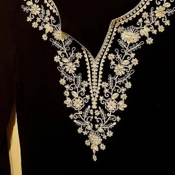 Talbots Navy Longsleeve Blouse w/ Jewled And Embroidered Neckline – Size M - Picture 2 of 4